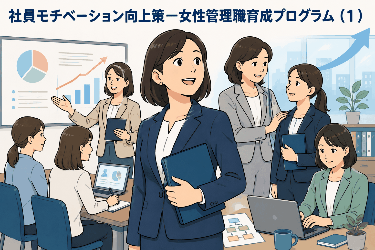 女性管理職育成プログラムでマネジメントスキルを学び、キャリアアップを目指す女性社員たち