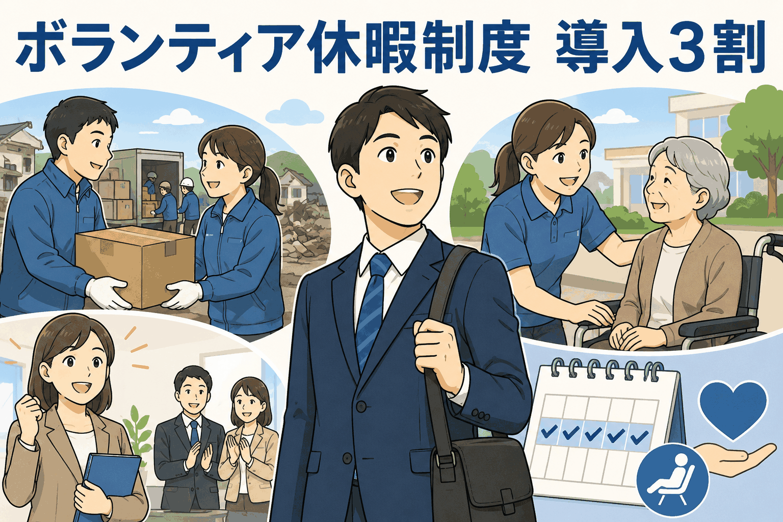 ボランティア休暇制度の導入率は約3割。災害支援や福祉活動を対象に、有給で社員の社会貢献活動を支援する企業制度を解説