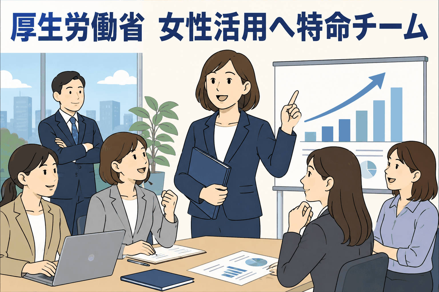 厚生労働省が女性活用へ特命チームを設置し、企業の女性活躍促進や管理職比率の情報開示を推進する取り組み