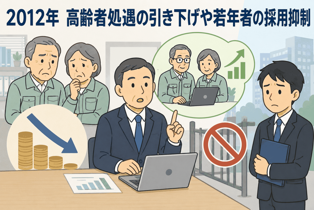 高齢者処遇の引き下げや若年者の採用抑制