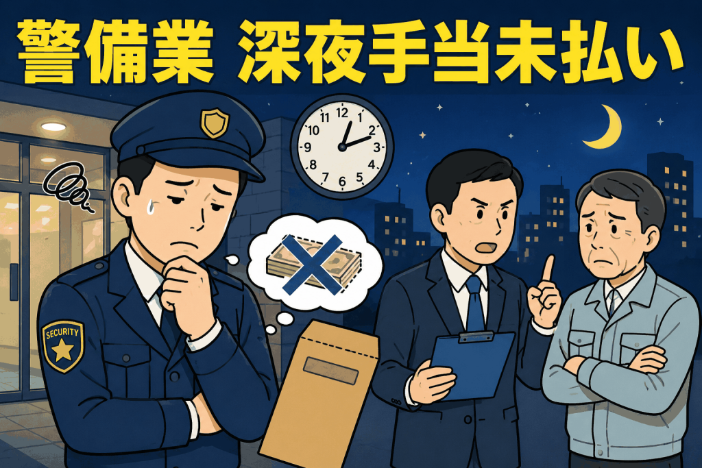 警備業　深夜手当未払い