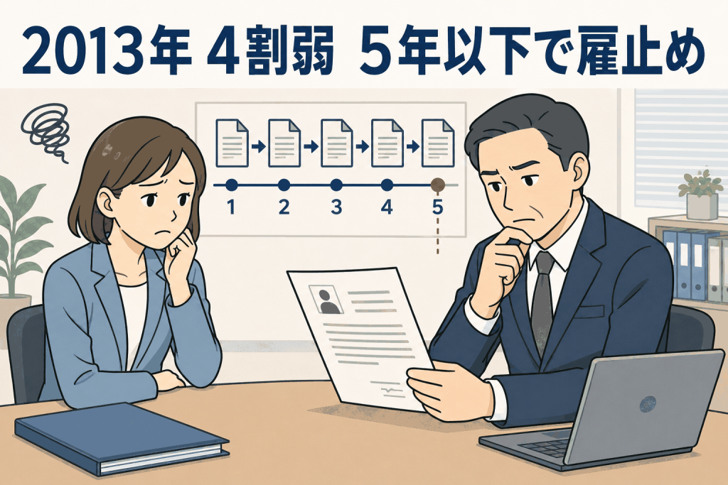 2013年 ４割弱 ５年以下で雇止め