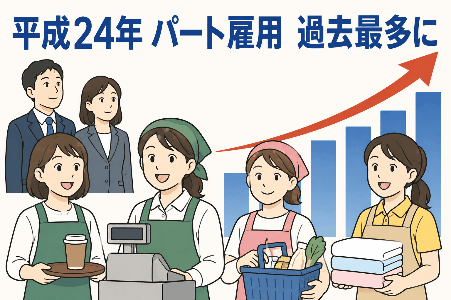 平成24年企業活動基本調査でパートタイム労働者が1企業当たり128人と過去最多水準になったことを示すイラスト