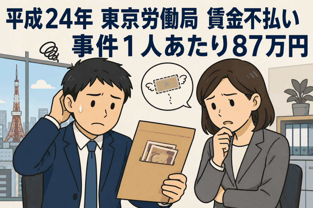 平成24年 東京労働局 賃金不払い事件1人あたり87万円