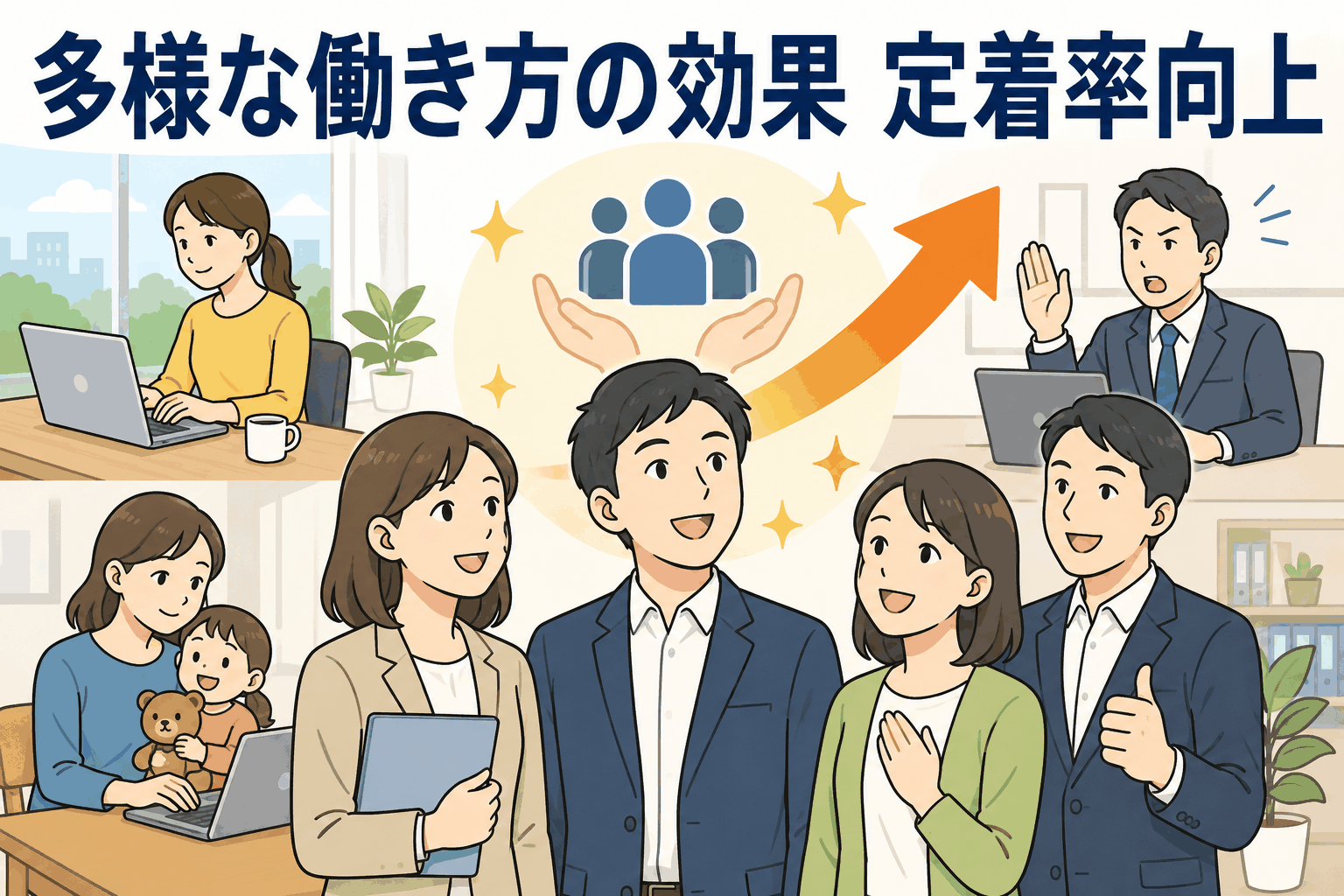 多様な働き方制度により従業員の定着率向上が期待される企業のイメージ