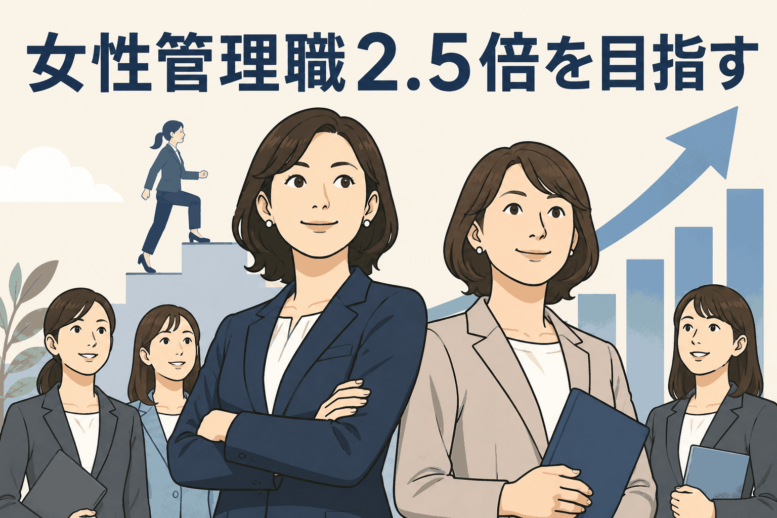女性管理職を2020年度までに2.5倍の1,000人へ拡大する企業の取り組みを表したイラスト
