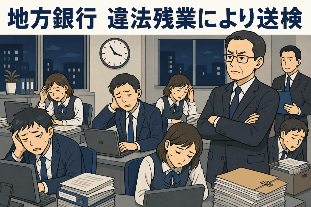 地方銀行 違法残業により送検