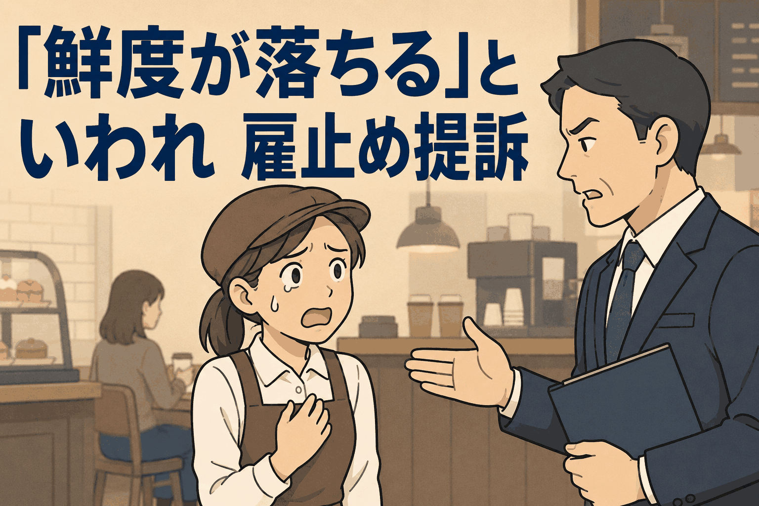 喫茶店チェーンで有期雇用の女性従業員が「鮮度が落ちる」と雇い止めを告げられ、地位確認を求めて提訴した事例のイメージ