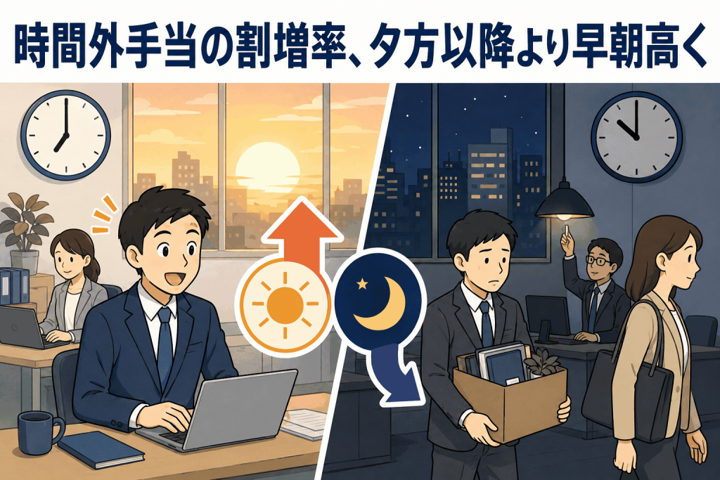 時間外手当の割増率、夕方以降より早朝高く