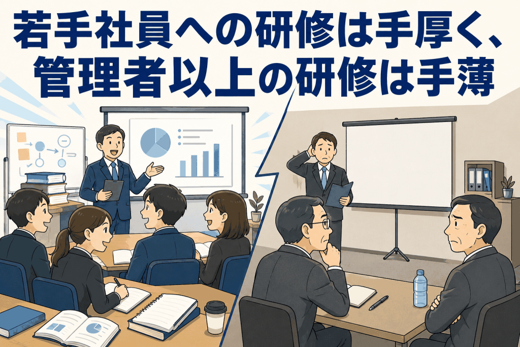若手社員への研修は手厚く、管理者以上の研修は手薄