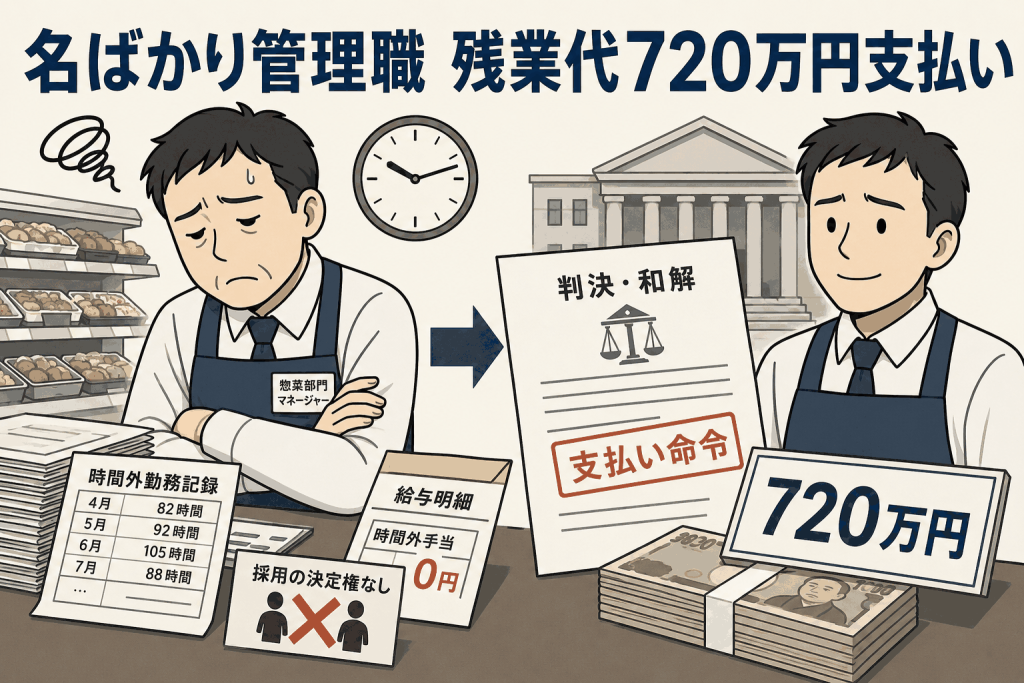 名ばかり管理職　残業代720万円支払い