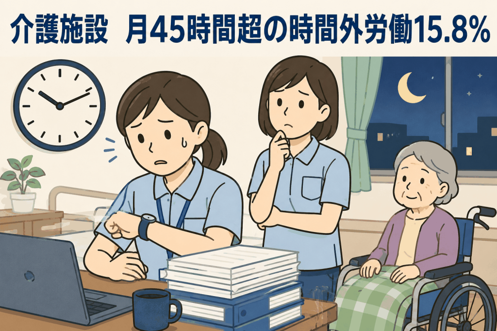 介護施設 月45時間超の時間外労働15.8%