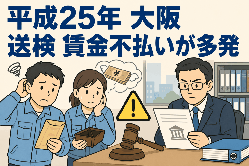 平成25年 大阪 送検 賃金不払いが多発