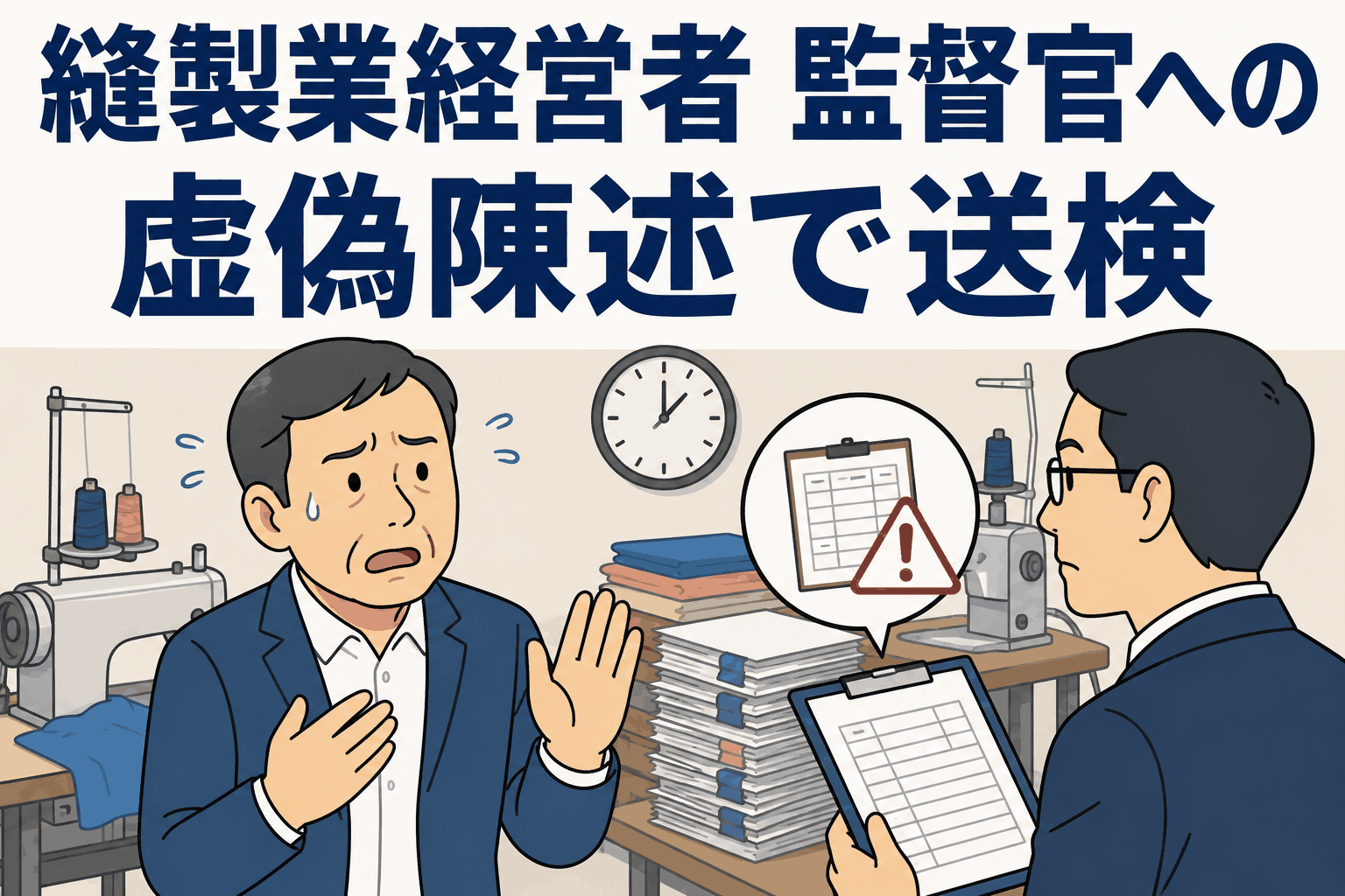 縫製業経営者が労働基準監督官へ虚偽陳述し送検、外国人技能実習生に月200時間超の違法残業疑い