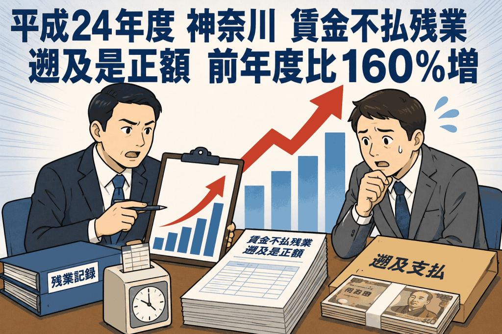 平成24年度 神奈川 賃金不払残業遡及是正額 前年度比160%増
