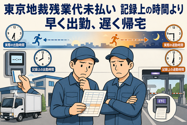 東京地裁残業代未払い　記録上の時間より早く出勤、遅く帰宅