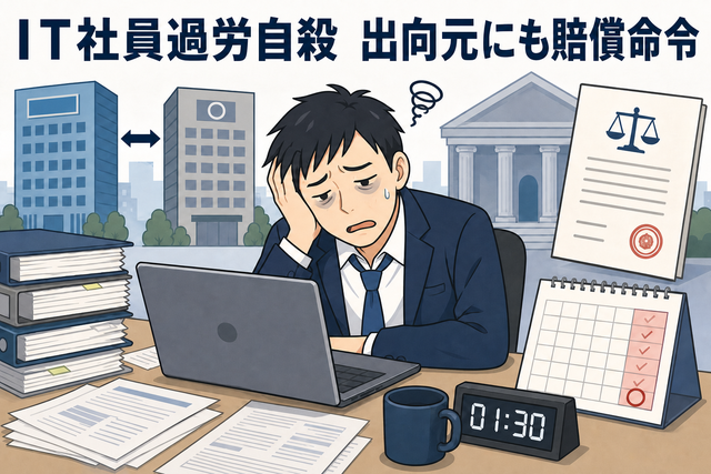 IT社員の過労自殺を巡り、出向元企業にも損害賠償責任を認めた東京地裁判決を示すイメージ画像