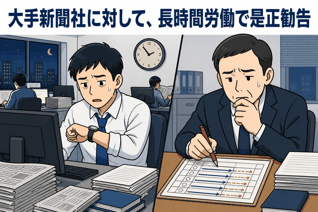 大手新聞社に対して、長時間労働で是正勧告