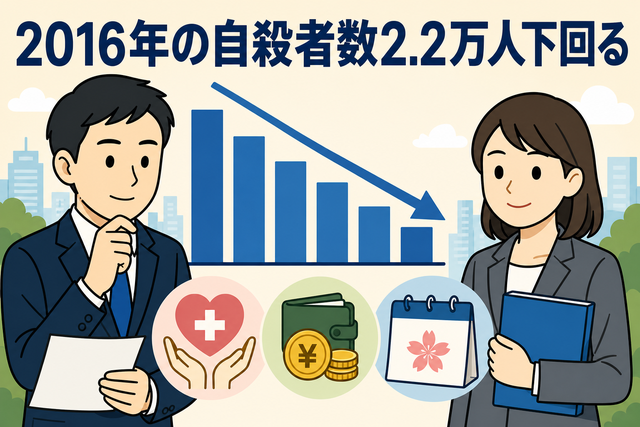 2016年の自殺者数2.2万人下回る