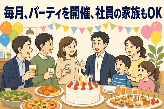 毎月、パーティを開催、社員の家族もOK
