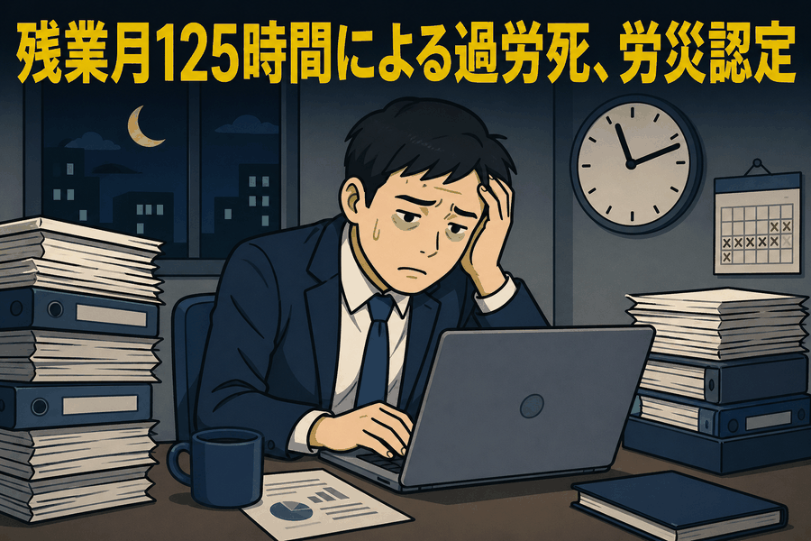 残業月125時間による過労死、労災認定