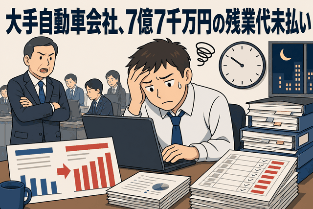 大手自動車会社、7億7千万円の残業代未払い