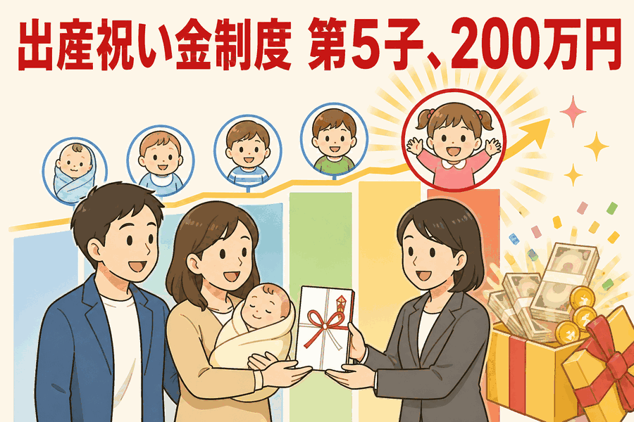 出産祝い金制度 第5子、200万円