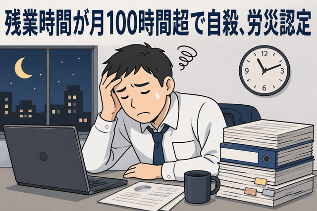 残業時間が月100時間超で自殺、労災認定