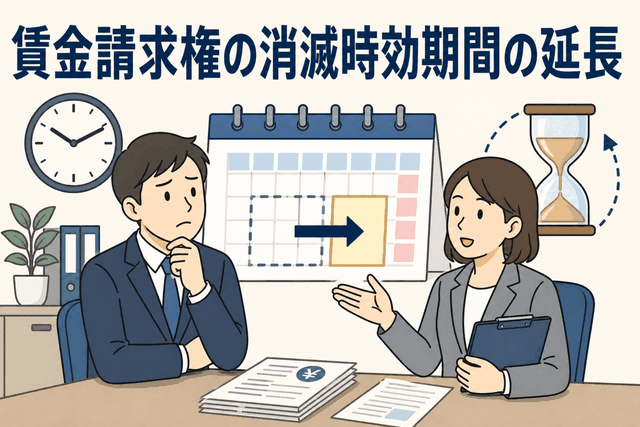 労働基準法改正により賃金請求権の時効期間や賃金台帳の保存期間が延長されたことを解説するイメージ