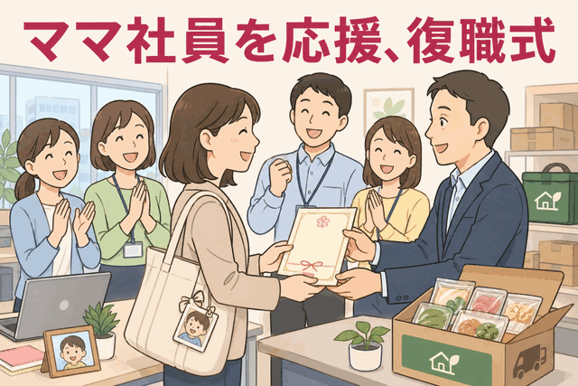 ママ社員を応援、復職式