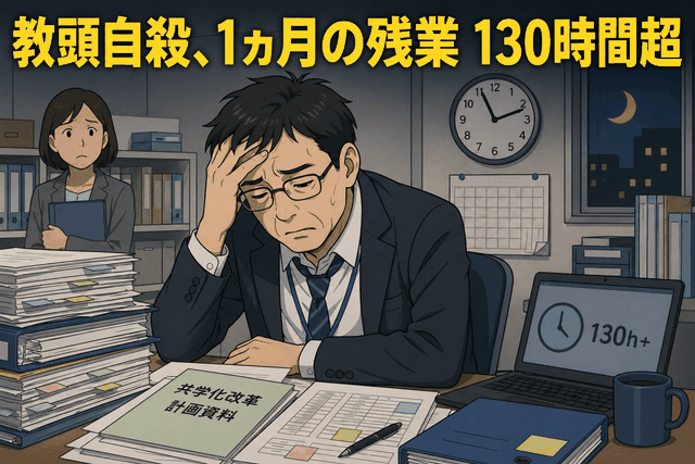 教頭自殺、1ヵ月の残業 130時間超