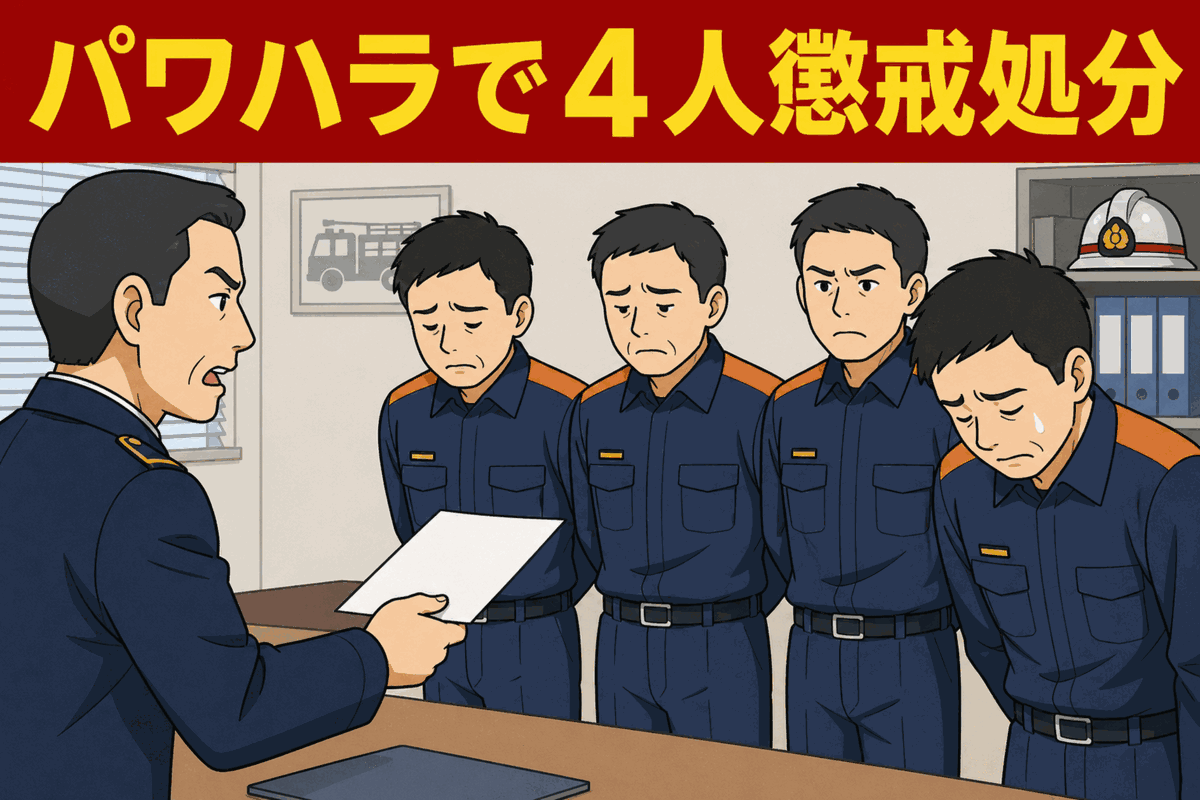 消防組合でパワハラを行った消防士4人が懲戒処分を受け、上司から処分を言い渡されるイメージ画像