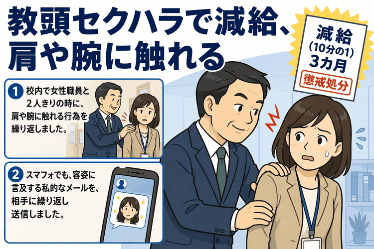 教頭セクハラで減給、肩や腕に触れる