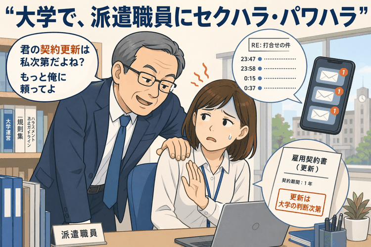 大学で、派遣職員にセクハラ・パワハラ