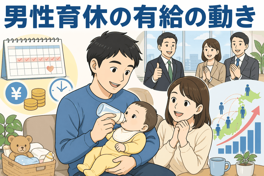 男性育休の有給の動き
