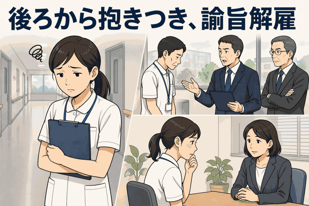 後ろから抱きつき、諭旨解雇