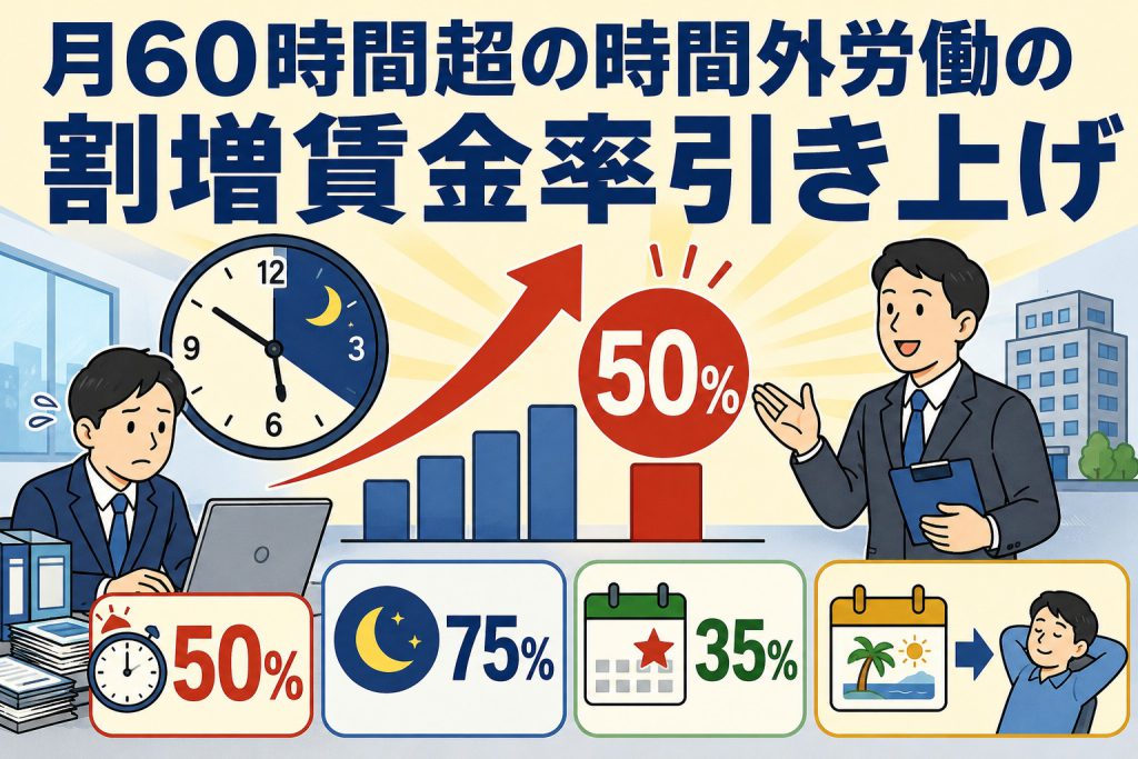 2023年4月から中小企業も月60時間超の時間外労働の割増賃金率が50％へ引き上げ