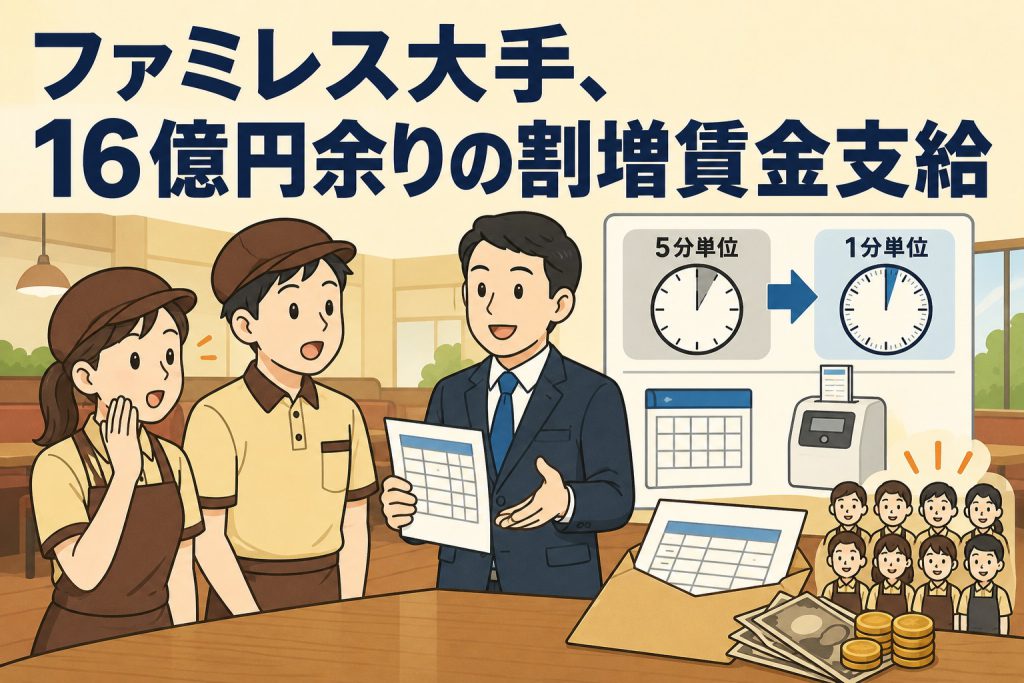 ファミレス大手、16億円余りの割増賃金支給