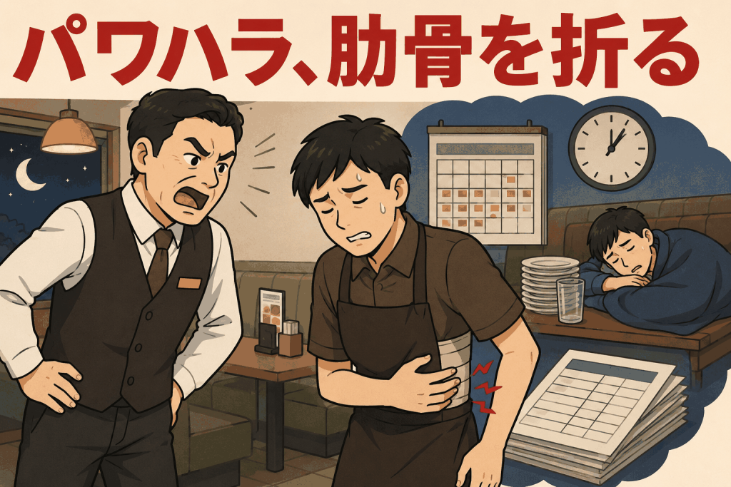 パワハラ、肋骨を折る