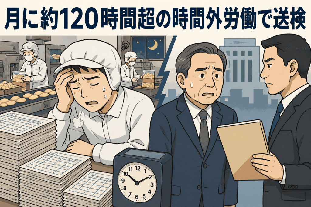 月に約120時間超の時間外労働で送検