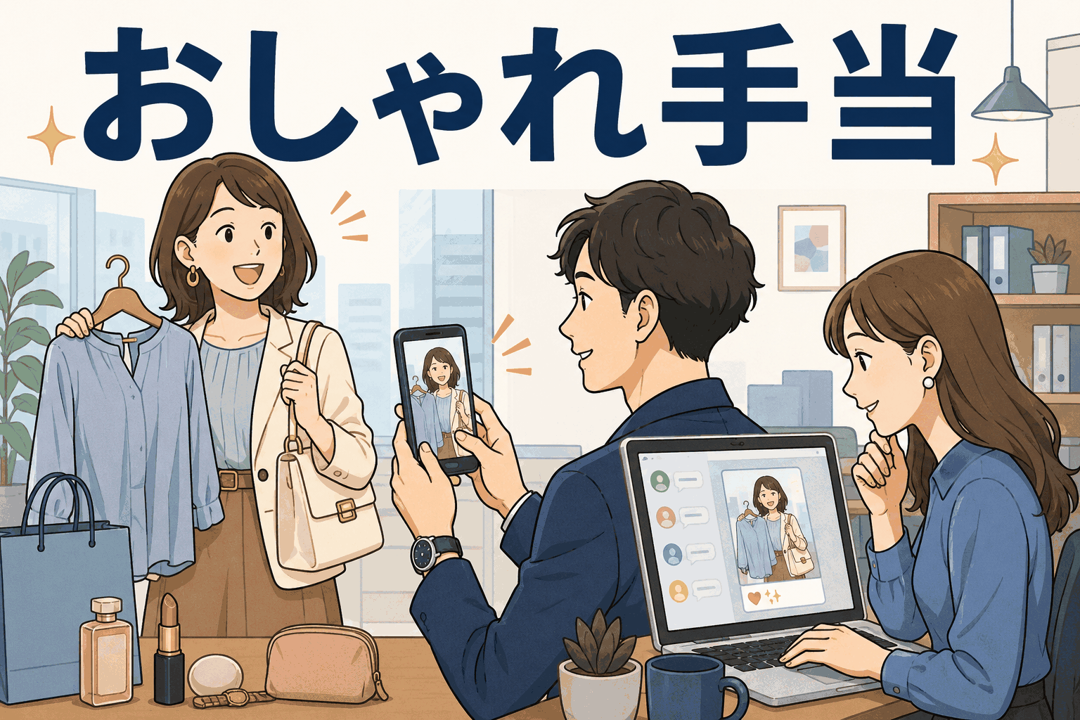 おしゃれ手当制度を利用し、衣服や美容アイテムを写真でSlackに共有するシステム会社の社員たち
