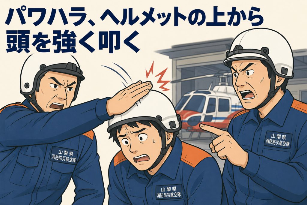 パワハラ、ヘルメットの上から頭を強く叩く
