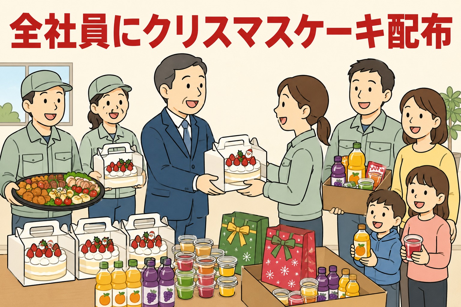 全社員にクリスマスケーキやオードブルを配布する工務店の福利厚生