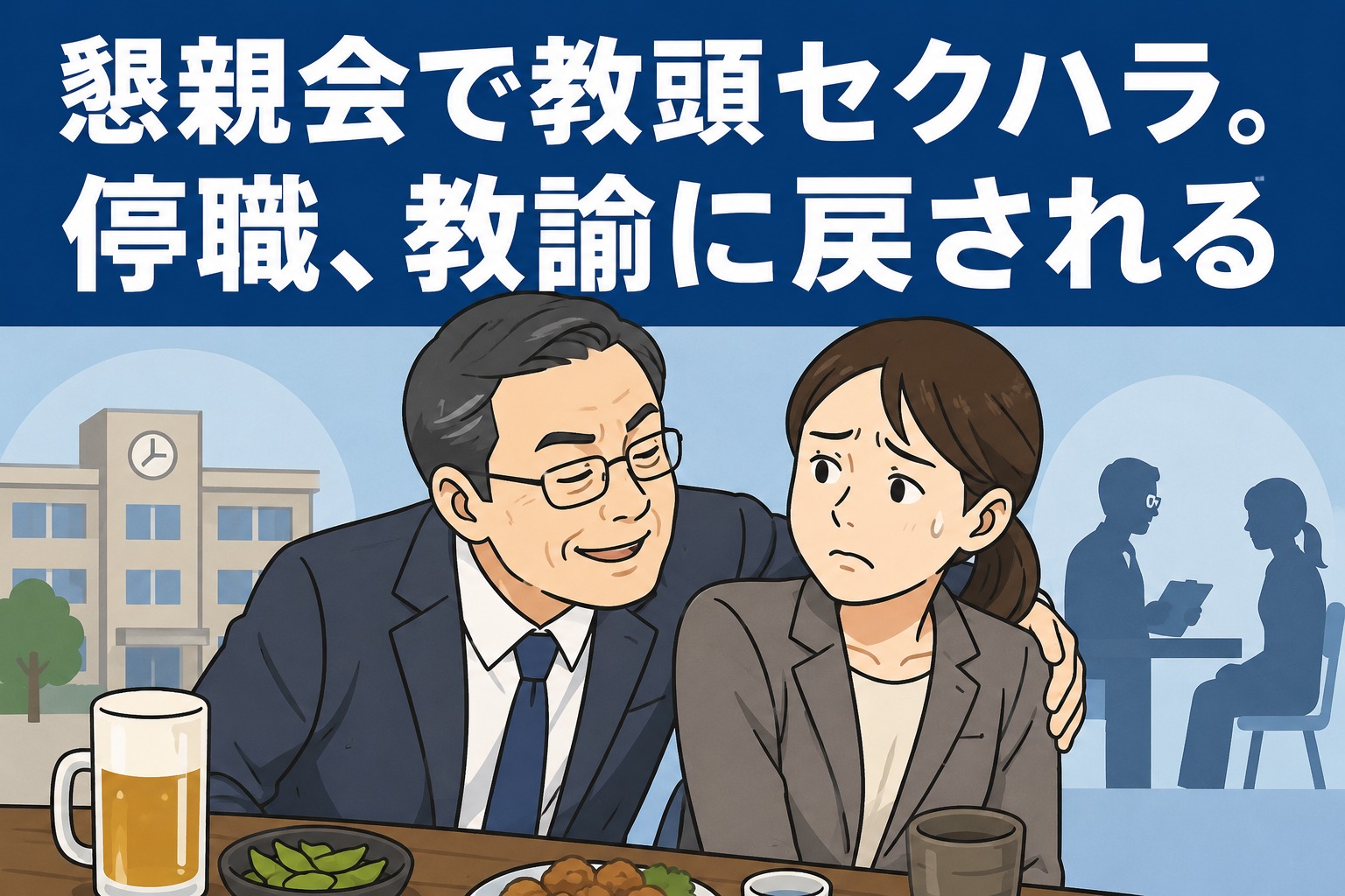 堺市教育委員会が市立中学校の男性教頭をセクハラで停職処分とし、教諭へ戻す分限処分を行ったニュースのアイキャッチ画像