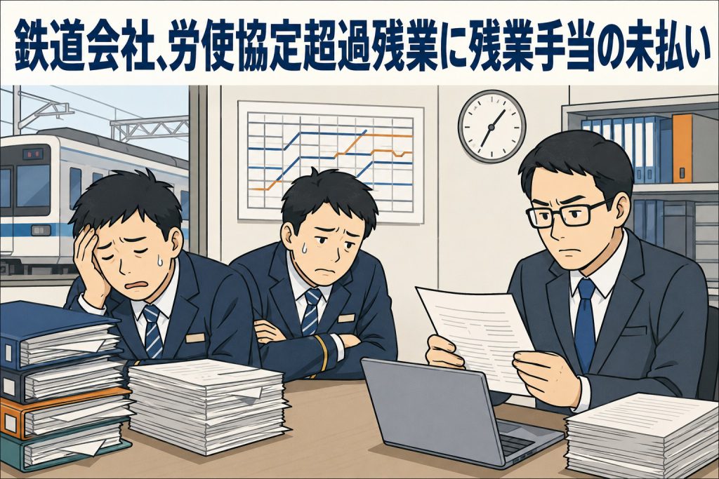 鉄道会社、労使協定超過残業に残業手当の未払い