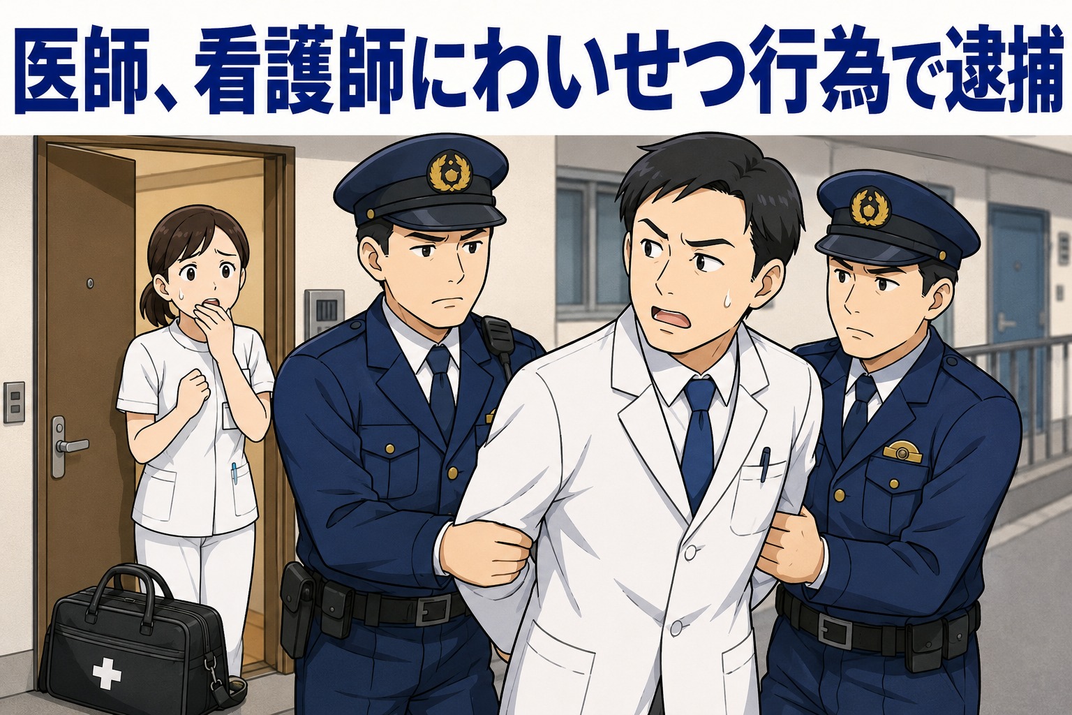 訪問診療先で看護師にわいせつ行為をした疑いで男性医師が警視庁に逮捕された事件を伝えるイメージ画像