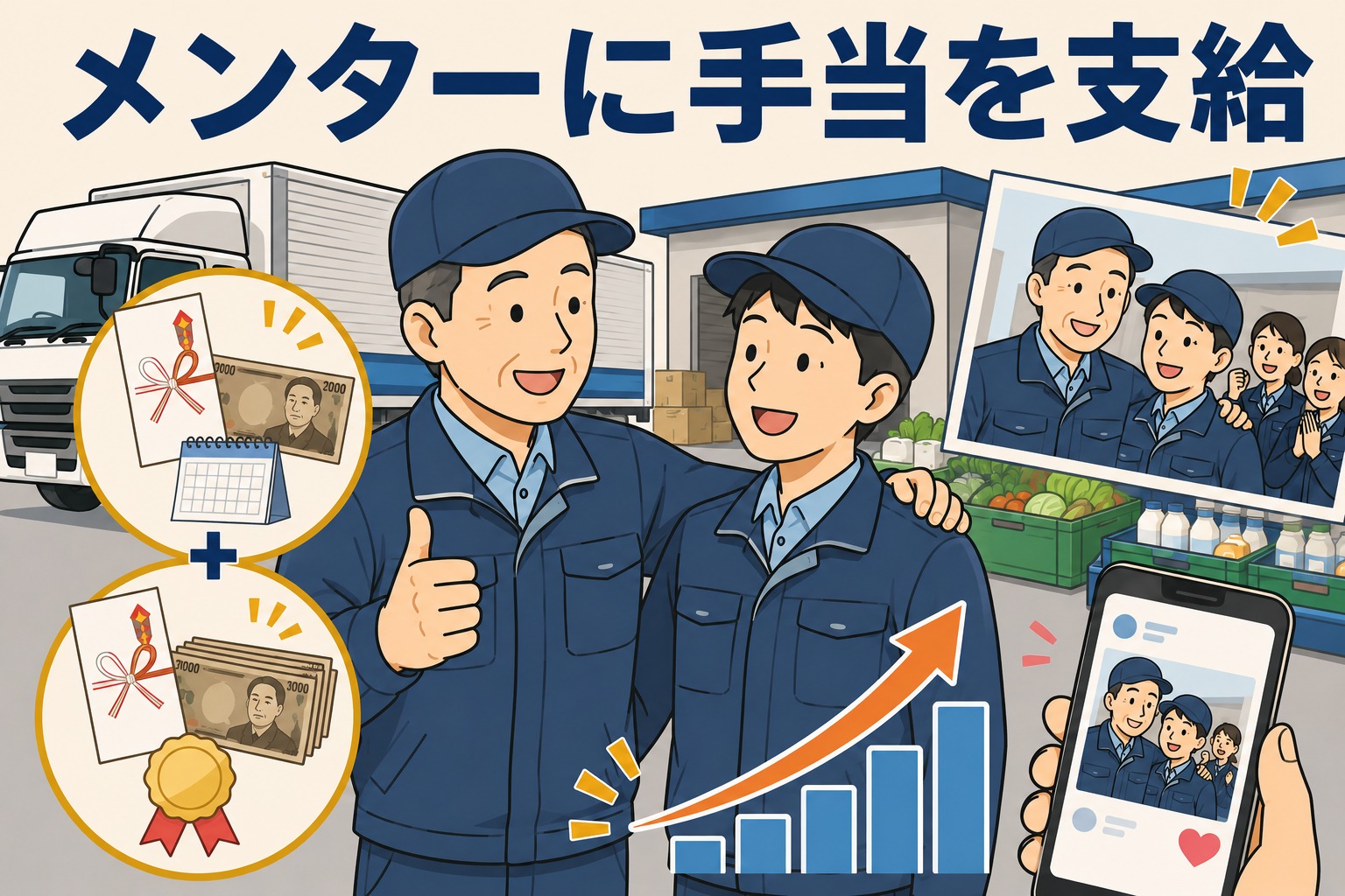 食品・日用品のトラック輸送会社で、新人ドライバーを支えるメンター制度と手当支給により社員定着率が向上した事例