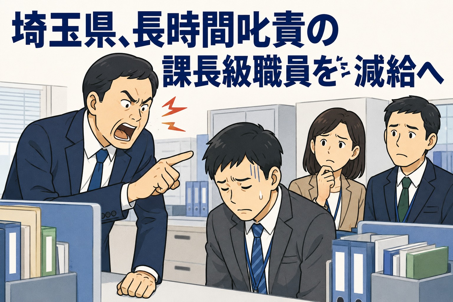埼玉県の町で課長級職員がパワハラ認定を受け減給処分となったニュースを表すイラスト