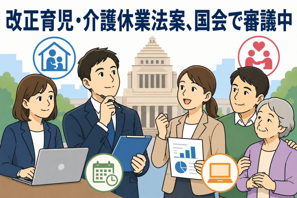 改正育児・介護休業法案、国会で審議中