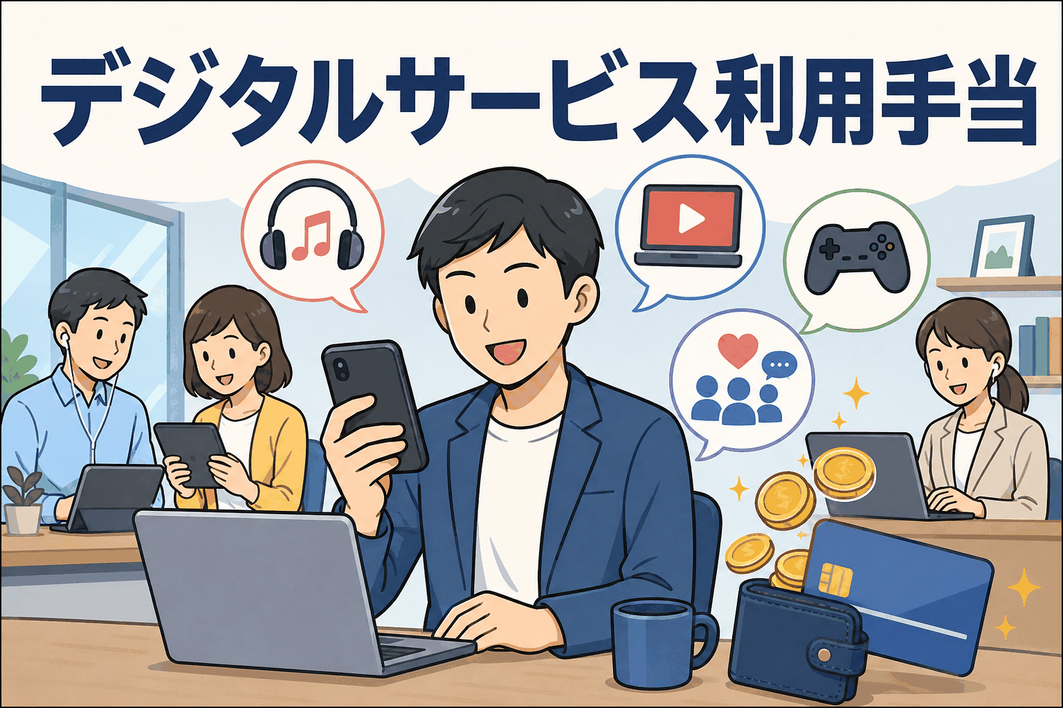 デジタルサービス利用手当として音楽配信・動画配信・ゲーム・電子書籍などのサブスク利用を支援する福利厚生制度